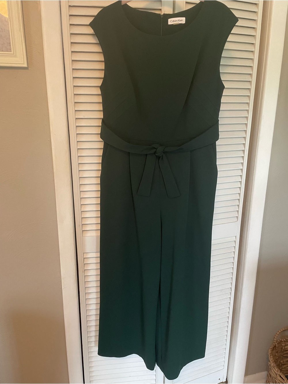 Calvin Klein Forest Green Sleeveless Tie-Waist Jumpsuit